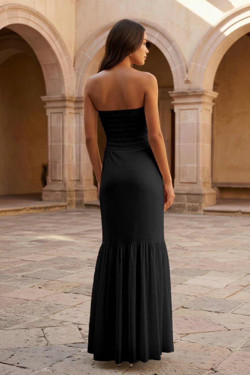 Yellow Strapless Sheath Chiffon Long Prom Dresses With Ruffles - Image 4