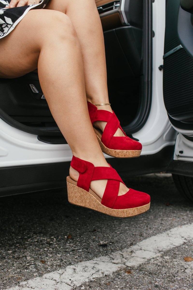 Corky's Dark Red Faux Suede Case Closed Shoes