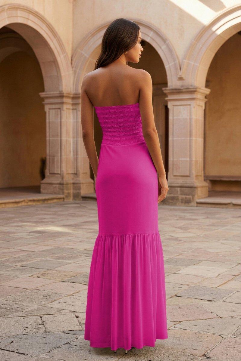 Yellow Strapless Sheath Chiffon Long Prom Dresses With Ruffles - Image 8