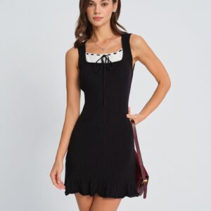 Black Contrasting Sweater Dress