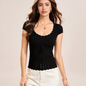 Black U Neck Cap Sleeve Tee