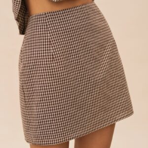 Brown Plaid Cotton Mini Skirt