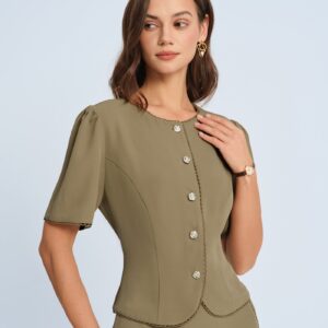 Khaki Puffed Sleeve Blouse