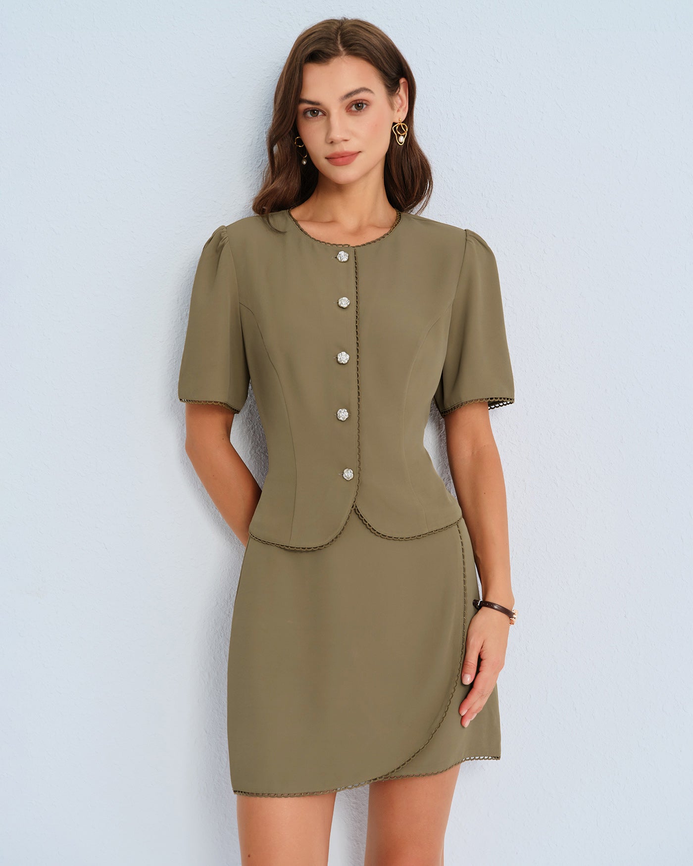 Khaki Puffed Sleeve Blouse - Image 4