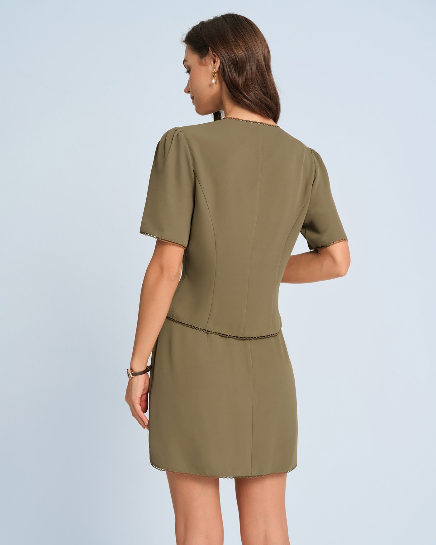 Khaki Puffed Sleeve Blouse - Image 3