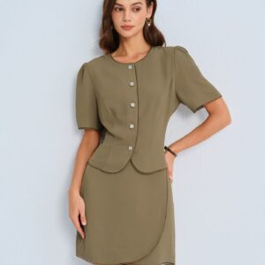 Alternative view of Khaki Puffed Sleeve Blouse