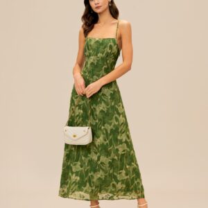Green Floral X Cross Slip Maxi Dress