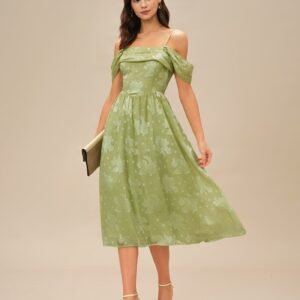 Green Floral Sleeveless Midi Dress