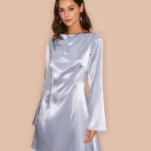 Blue Bell Sleeve Satin Mini Dress