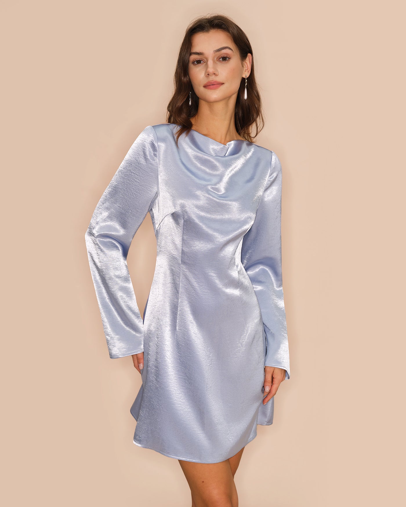 Blue Bell Sleeve Satin Mini Dress - Image 2