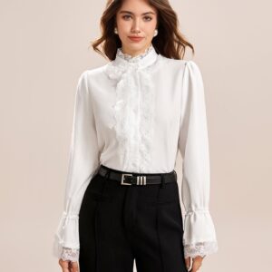 White Turtle Poet Sleeve Lace Shirt