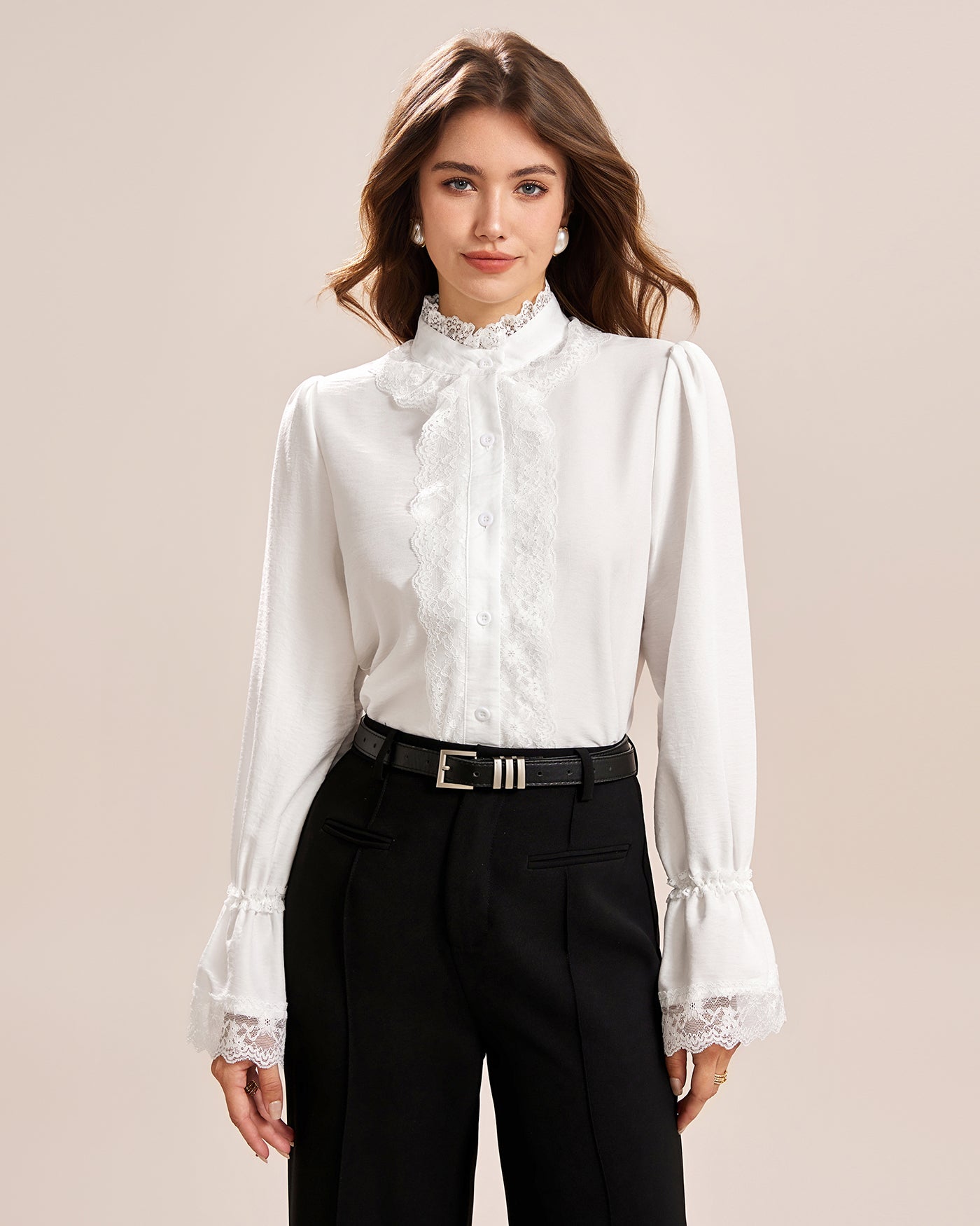 White Turtle Poet Sleeve Lace Shirt