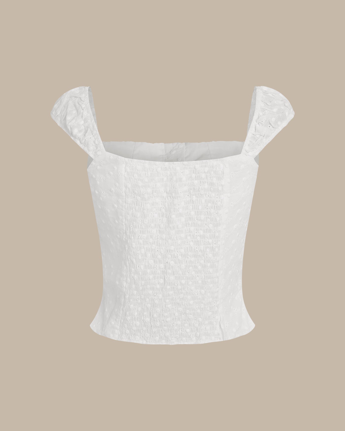 White Floral Shirred Tank Top - Image 2