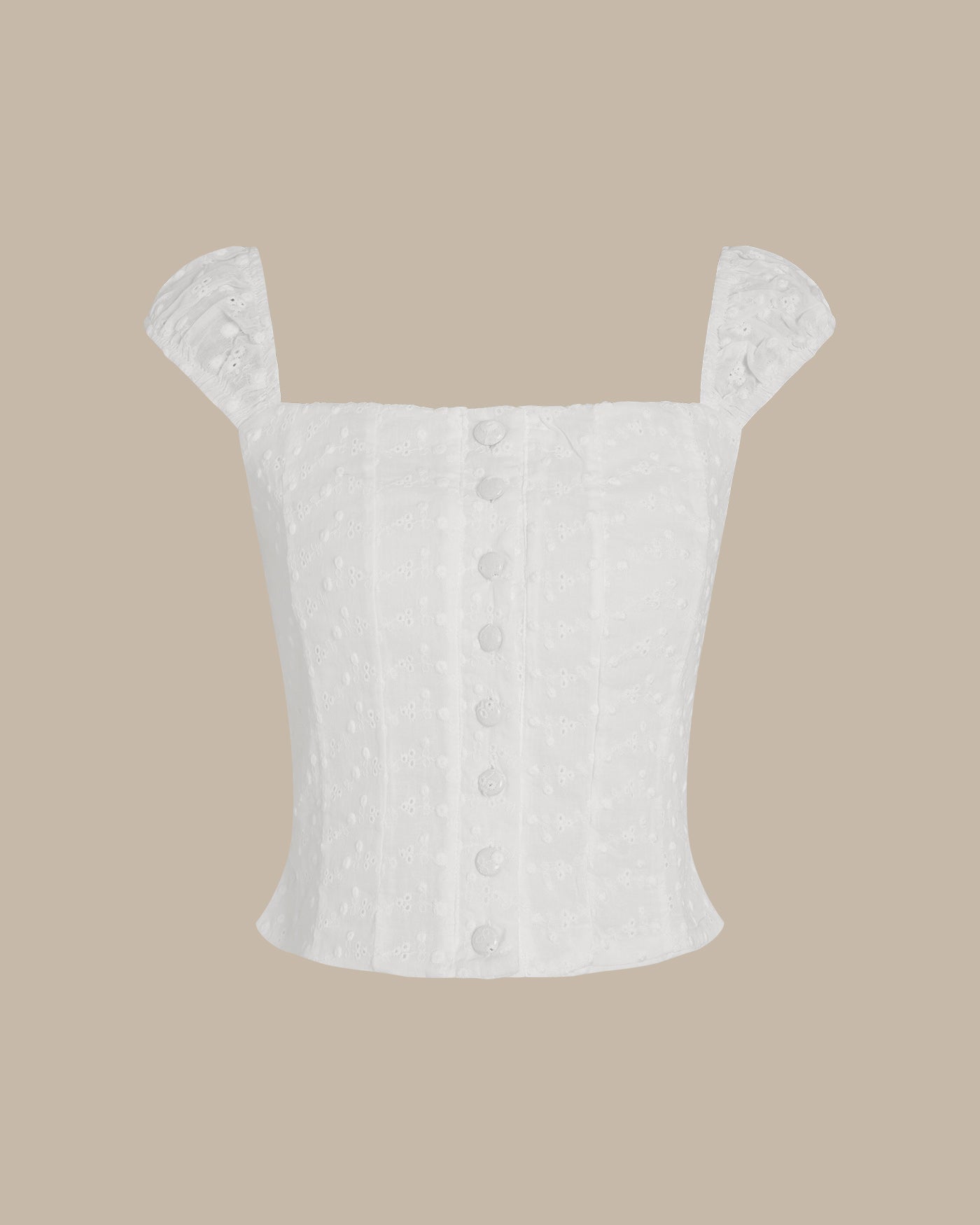 White Floral Shirred Tank Top