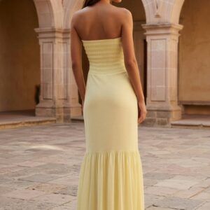 Alternative view of Yellow Strapless Sheath Chiffon Long Prom Dresses With Ruffles